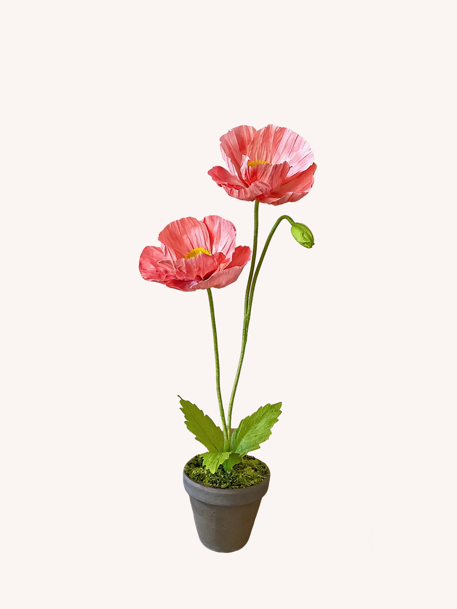 Coquelicots fleurs en papier crépon réalistes décoratives en pot