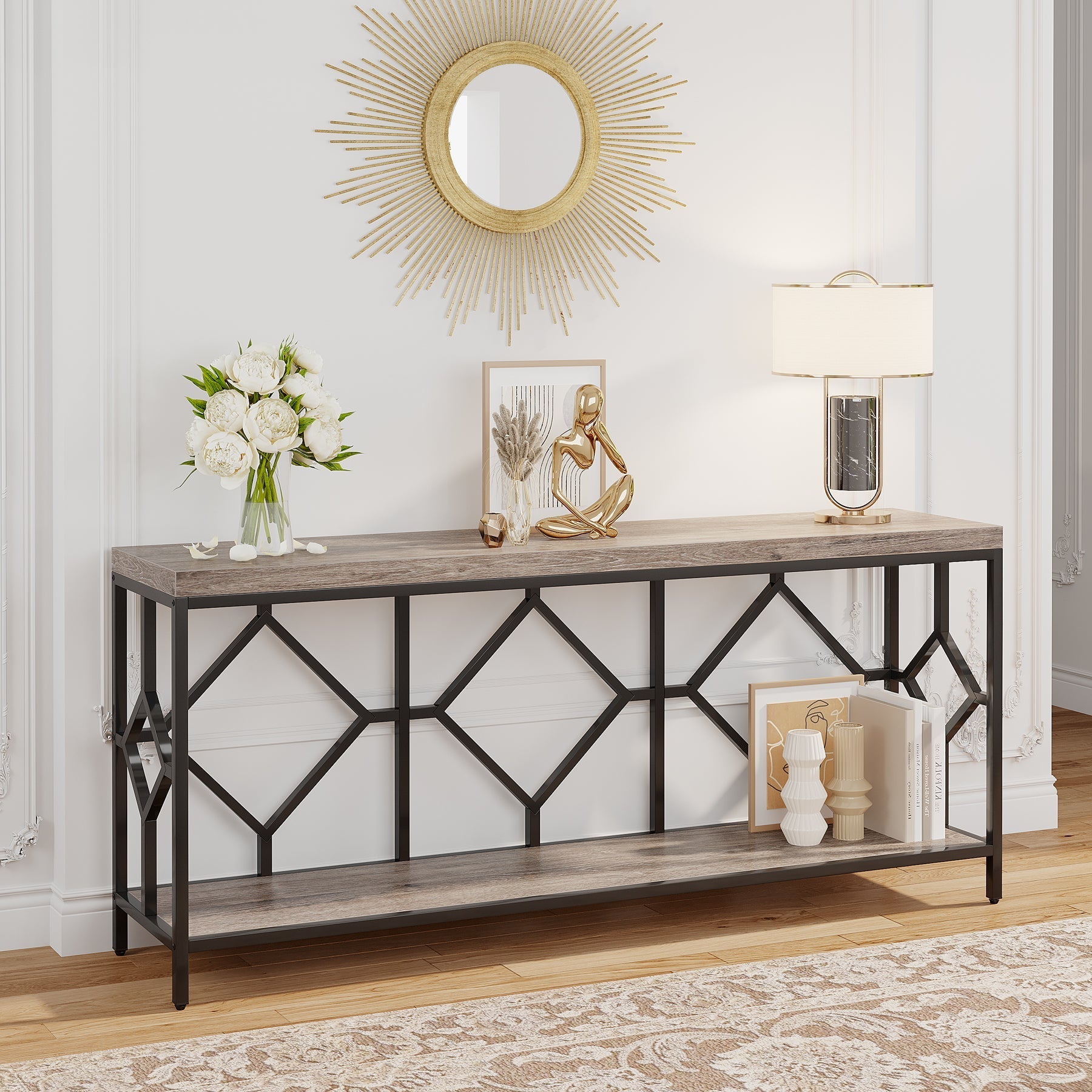 2-Tier Console Table, 71" Extra Long Sofa Table with Open Storage Shelf Tribesigns