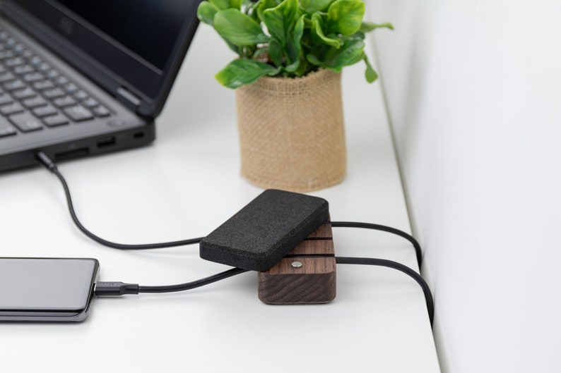 Walnut Magnetic Cable Organizer – Desk Cord Management Box