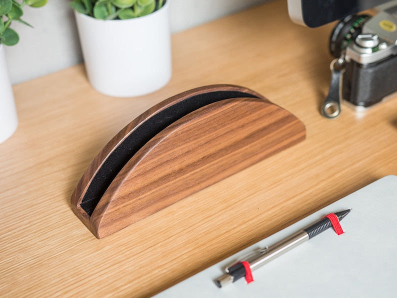 Walnut Vertical Laptop Stand: MacBook, iPad, Office Desk Organizer