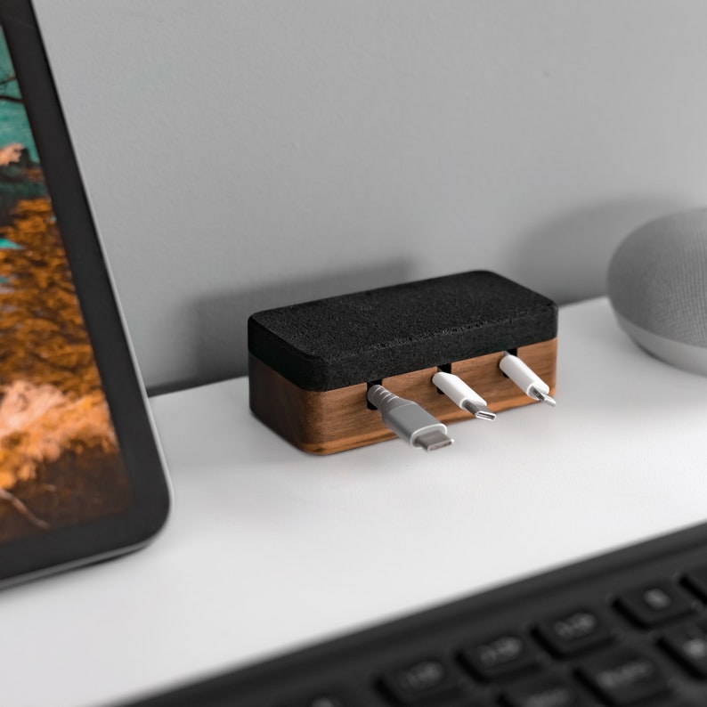 Walnut Magnetic Cable Organizer – Desk Cord Management Box