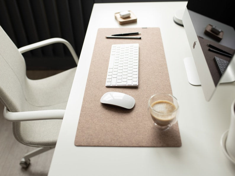 Felt desk pad beige, pastel cream custom desk mat, keyboard mat, large desktop mat, personalized neutral mouse pad, desk decor aesthetic