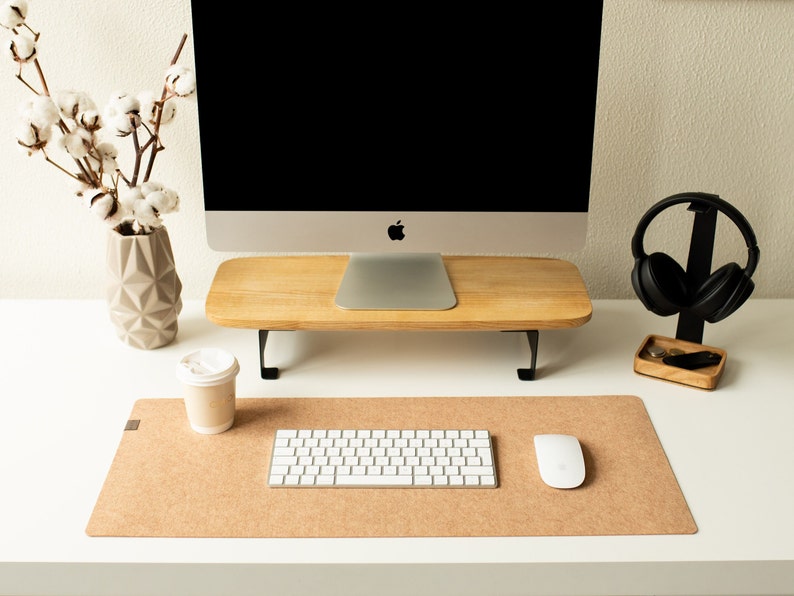 Felt desk pad beige, pastel cream custom desk mat, keyboard mat, large desktop mat, personalized neutral mouse pad, desk decor aesthetic