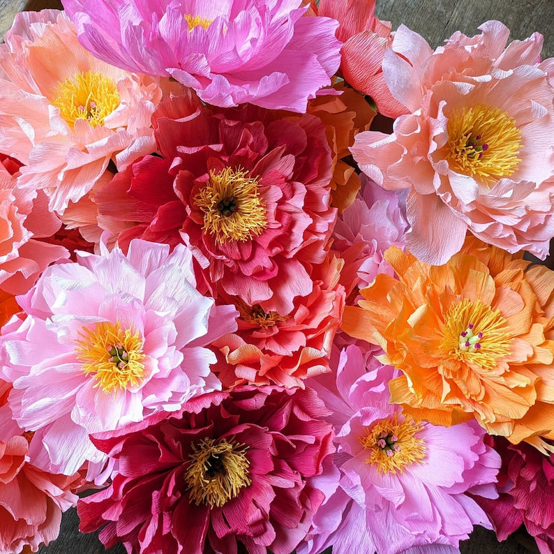 Décorations murales en papier crépon florales 15-25 cm mariage vitrine