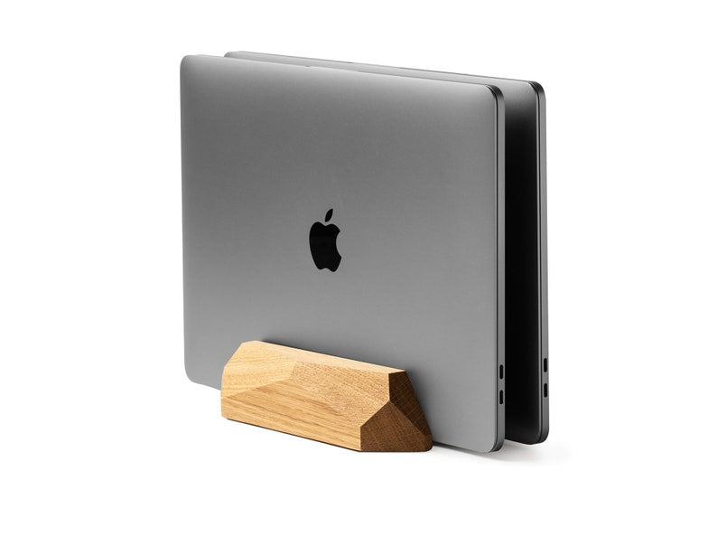 Dual Oak Vertical Laptop Stand Desk Organizer