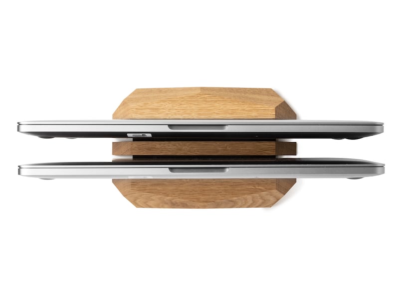 Dual Oak Vertical Laptop Stand Desk Organizer