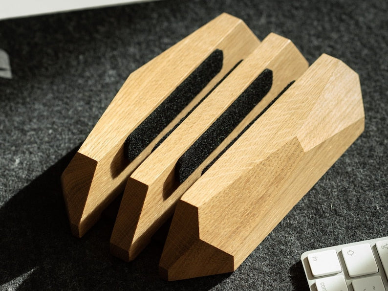 Dual Oak Vertical Laptop Stand Desk Organizer