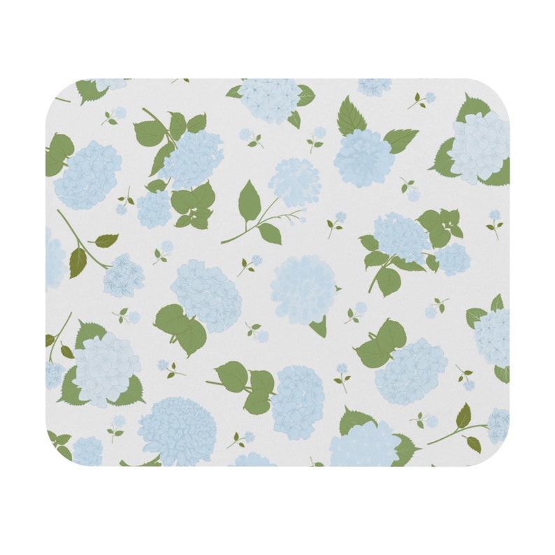 Blue Green Floral Mouse Pad, Hydrangea Mousepad, Grand Millennial Coastal Grandma Desk Decor, Blue Hydrangea Desk Mat, Dorm Room Decor