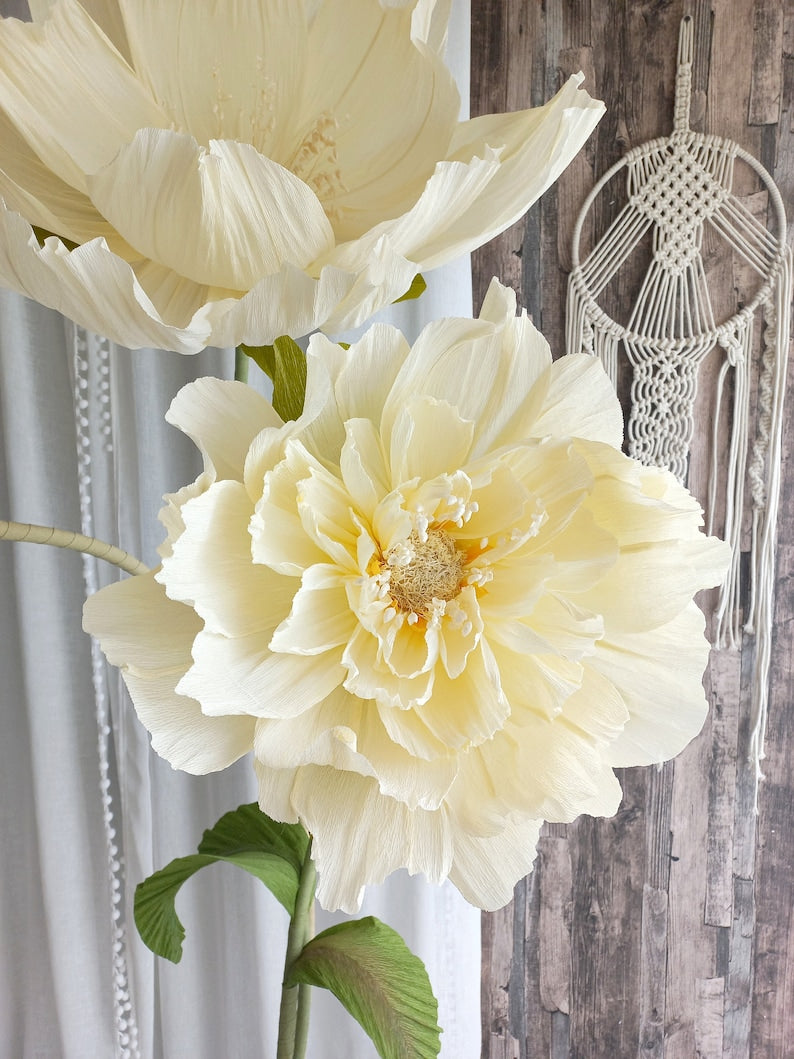 3 fleurs géantes jaunes sur pied pour décoration d'événement Grandes fleurs de pavot avec support pour vitrine de fleurs en papier, décoration de fleurs géantes