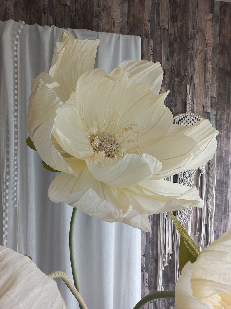 3 fleurs géantes jaunes sur pied pour décoration d'événement Grandes fleurs de pavot avec support pour vitrine de fleurs en papier, décoration de fleurs géantes