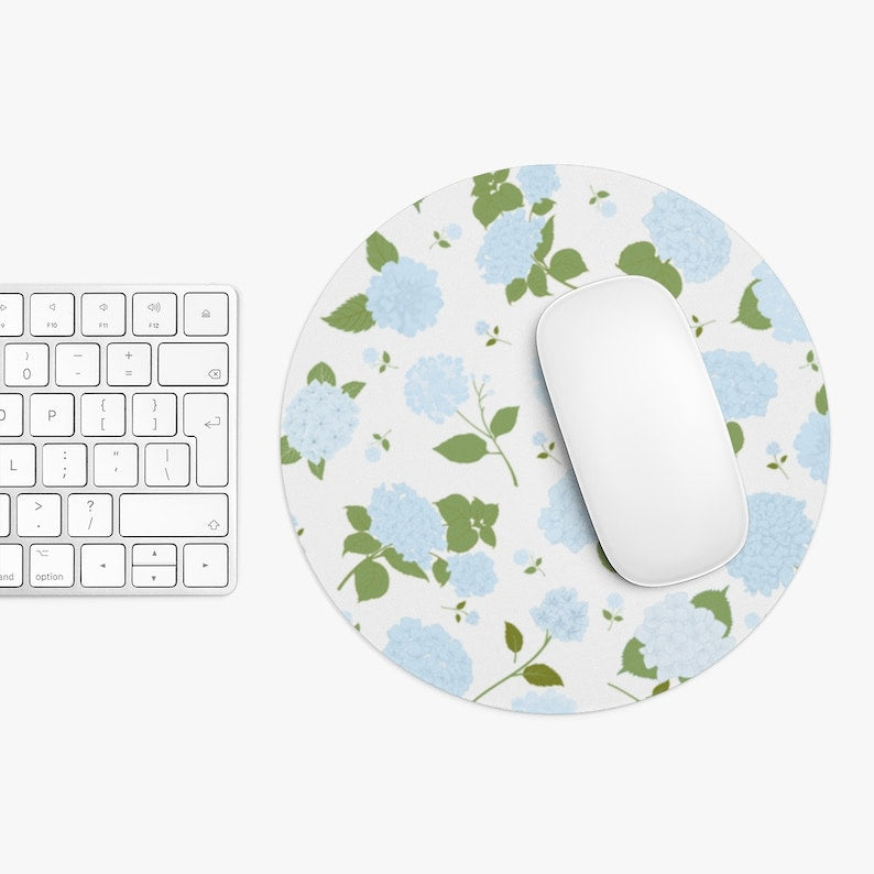 Blue Green Floral Mouse Pad, Hydrangea Mousepad, Grand Millennial Coastal Grandma Desk Decor, Blue Hydrangea Desk Mat, Dorm Room Decor