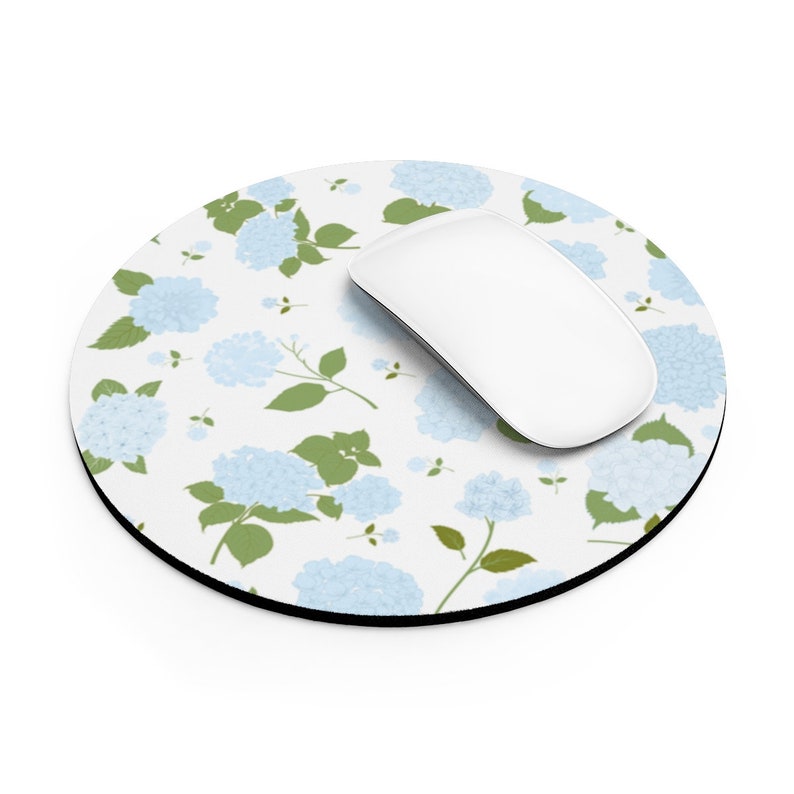 Blue Green Floral Mouse Pad, Hydrangea Mousepad, Grand Millennial Coastal Grandma Desk Decor, Blue Hydrangea Desk Mat, Dorm Room Decor