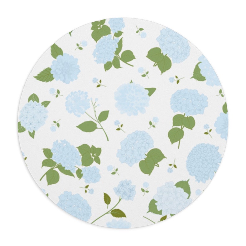 Blue Green Floral Mouse Pad, Hydrangea Mousepad, Grand Millennial Coastal Grandma Desk Decor, Blue Hydrangea Desk Mat, Dorm Room Decor