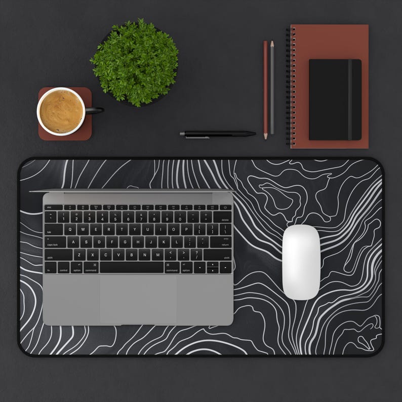Black White Topography Mouse Pad Abstract Desk Mat