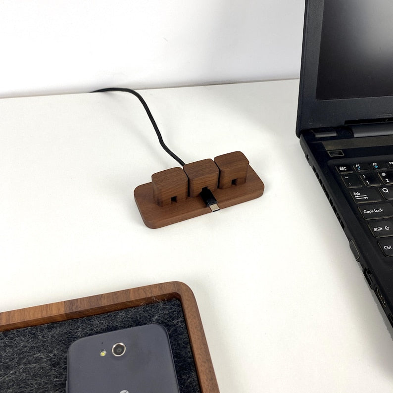 Magnetic Wooden Cable Organizer – Desk Cord Management Box