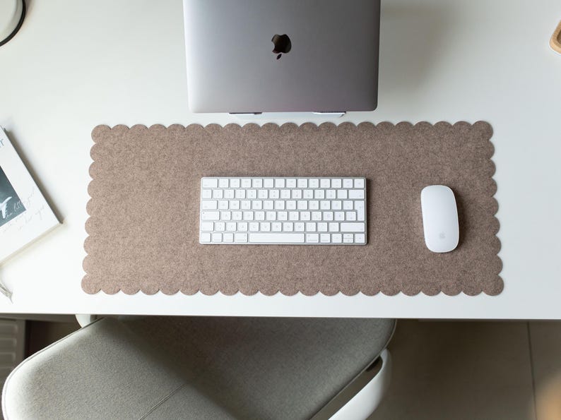 Felt Desk Mat Scalloped Edges, Green Desk Pad Aesthetic, Large Cute Mousepad Sister Gift, Employee Appreciation Gift, Women Desk Accessories