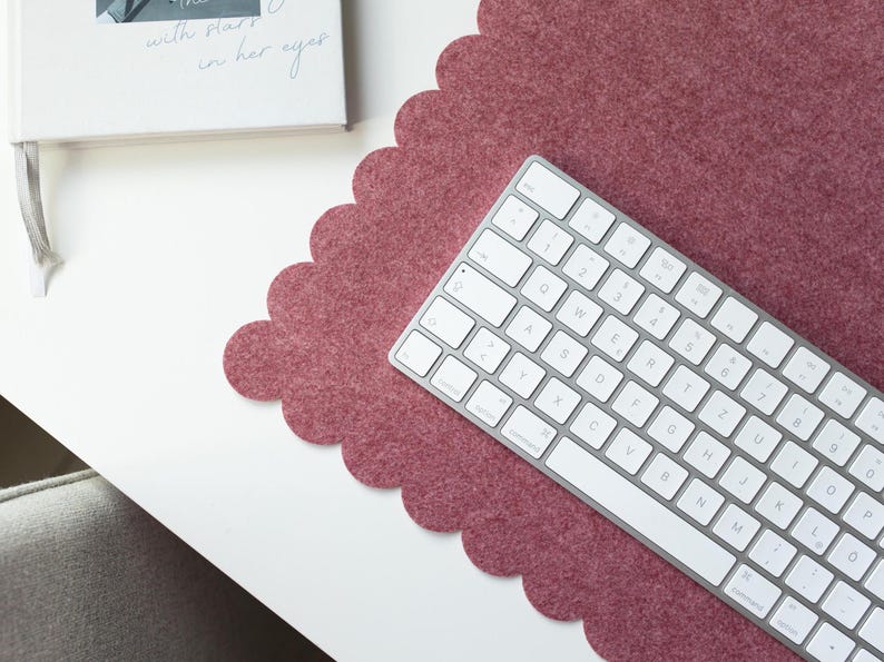 Felt Desk Mat Scalloped Edges, Green Desk Pad Aesthetic, Large Cute Mousepad Sister Gift, Employee Appreciation Gift, Women Desk Accessories