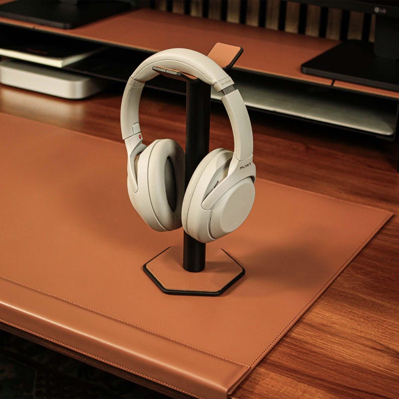 Modern Headphone Stand with Leather Base, Aluminum Rack