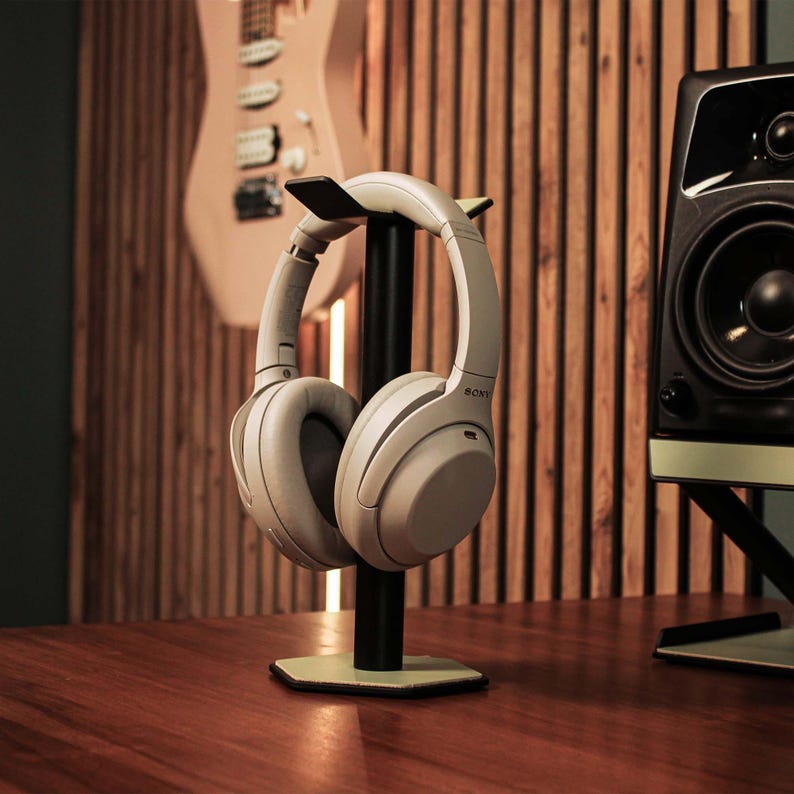 Modern Headphone Stand with Leather Base, Aluminum Rack