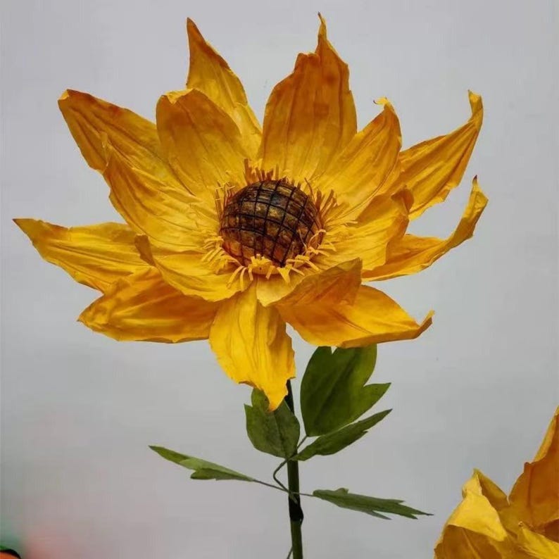 Tournesol géant, 80 cm de large, papier crêpe, fleur de soleil pour décoration de tonnelle de mariage, douche nuptiale, composition florale, fête d'anniversaire, scène de fond