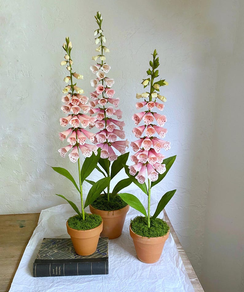 Digitale fleurs en papier crépon réalistes en pot de terre cuite