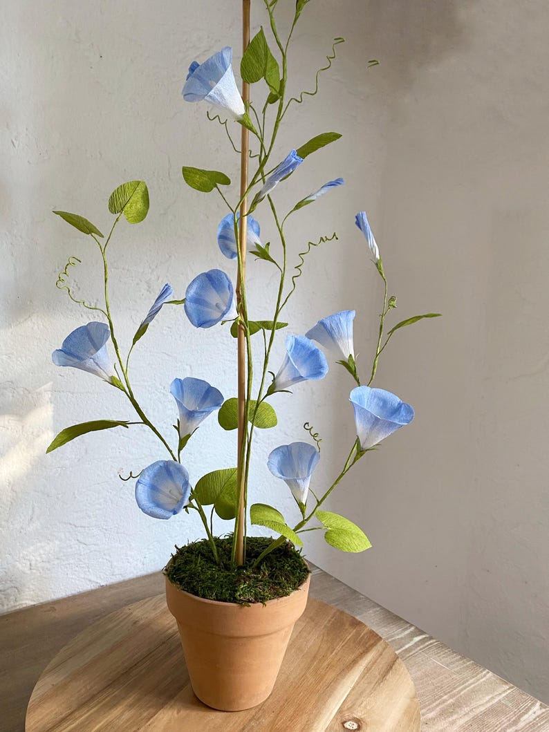 Morning Glory fleurs en papier crépon grande plante décorative en pot