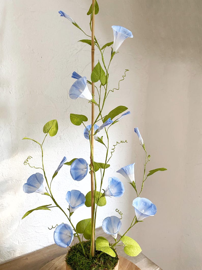Morning Glory fleurs en papier crépon grande plante décorative en pot