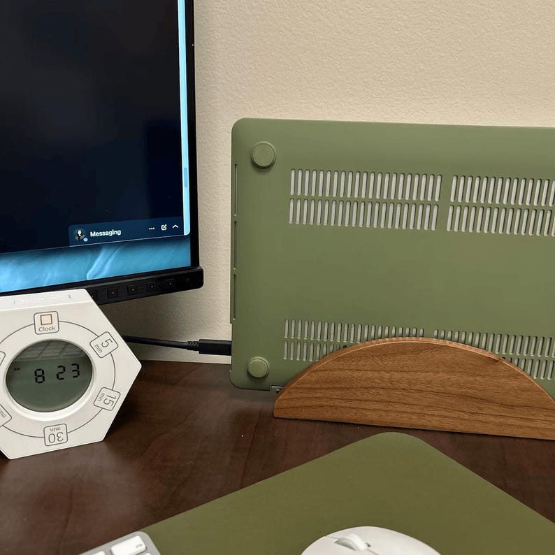 Walnut Vertical Laptop Stand: MacBook, iPad, Office Desk Organizer