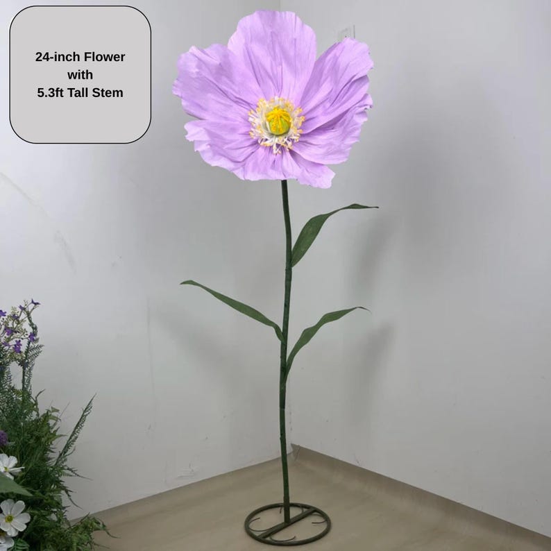 Fleur géante en papier crépon pavot 24 pouces tige 1,6 m décoration