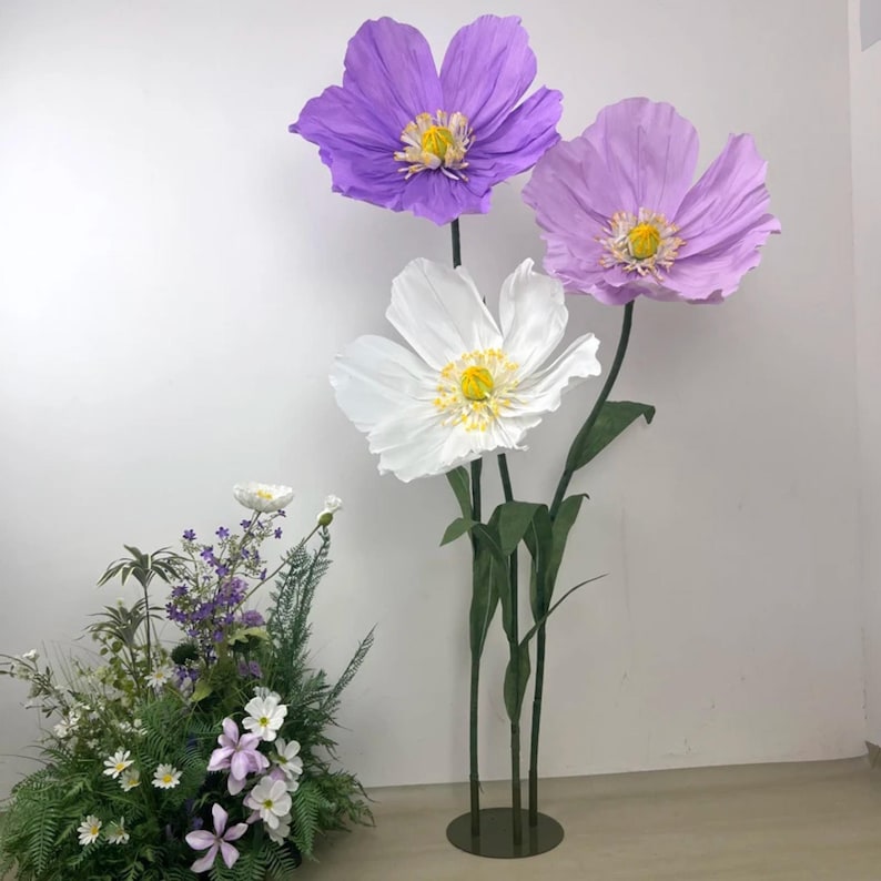Fleur géante en papier crépon pavot 24 pouces tige 1,6 m décoration