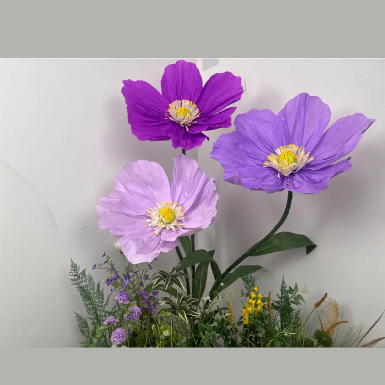Fleur géante en papier crépon pavot 24 pouces tige 1,6 m décoration