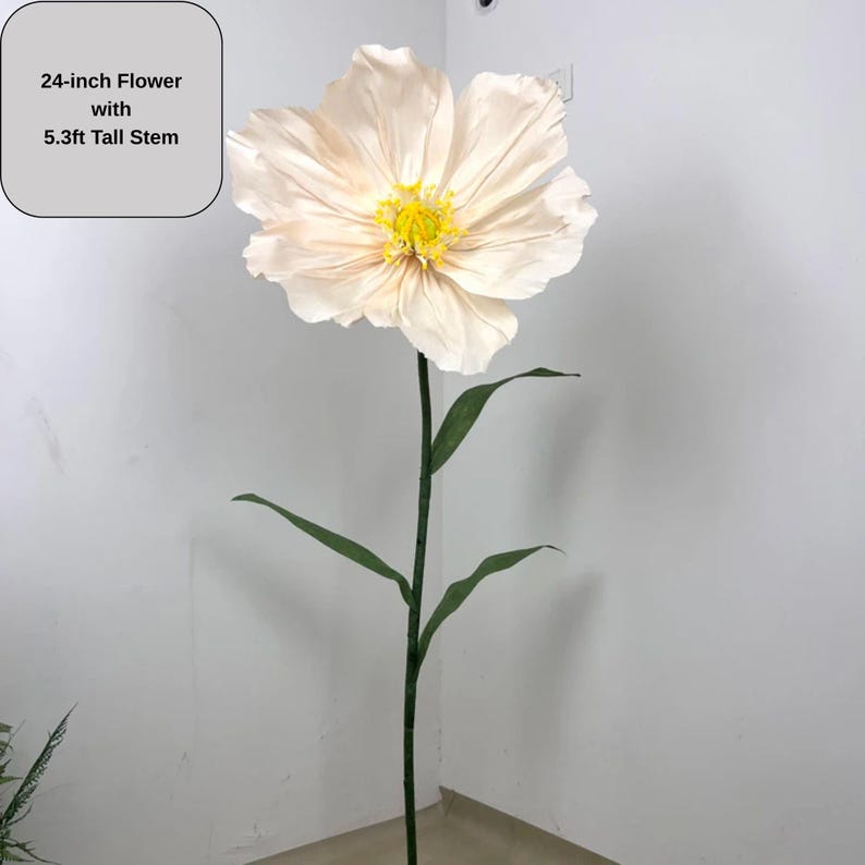 Fleur géante en papier crépon pavot 24 pouces tige 1,6 m décoration