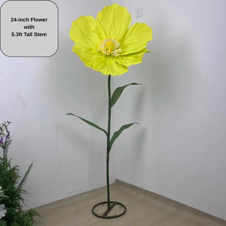 Fleur géante en papier crépon pavot 24 pouces tige 1,6 m décoration