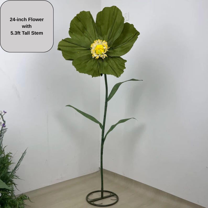 Fleur géante en papier crépon pavot 24 pouces tige 1,6 m décoration
