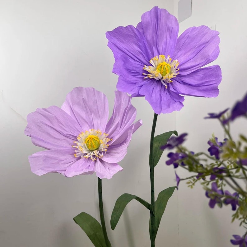 Fleur géante en papier crépon pavot 24 pouces tige 1,6 m décoration