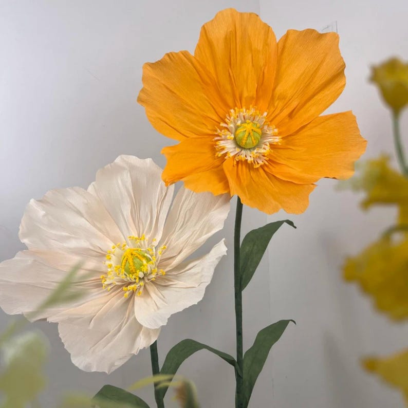 Fleur géante en papier crépon pavot 24 pouces tige 1,6 m décoration