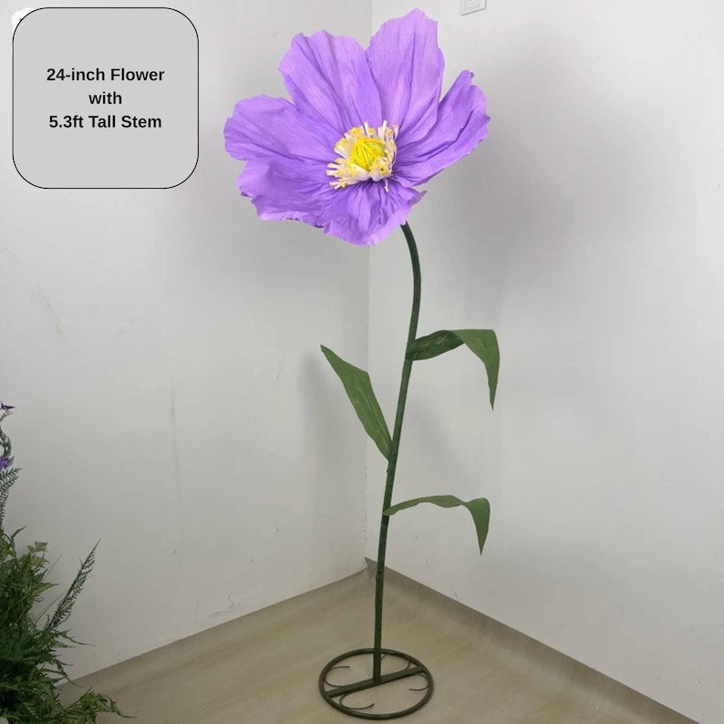 Fleur géante en papier crépon pavot 24 pouces tige 1,6 m décoration