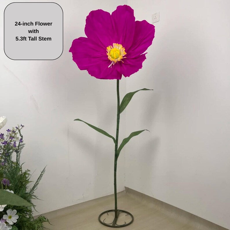 Fleur géante en papier crépon pavot 24 pouces tige 1,6 m décoration