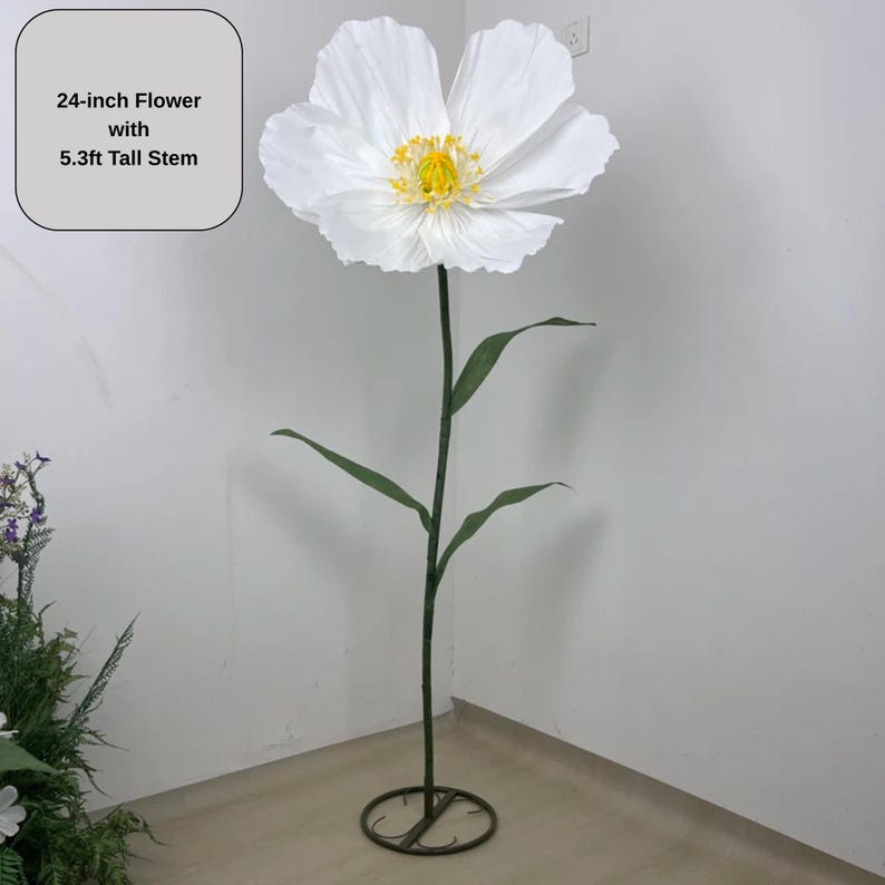 Fleur géante en papier crépon pavot 24 pouces tige 1,6 m décoration