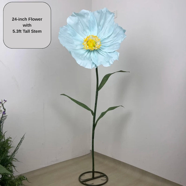 Fleur géante en papier crépon pavot 24 pouces tige 1,6 m décoration