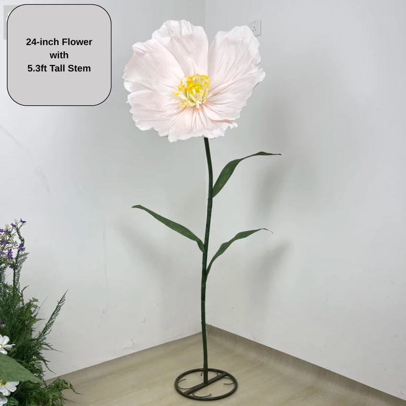 Fleur géante en papier crépon pavot 24 pouces tige 1,6 m décoration