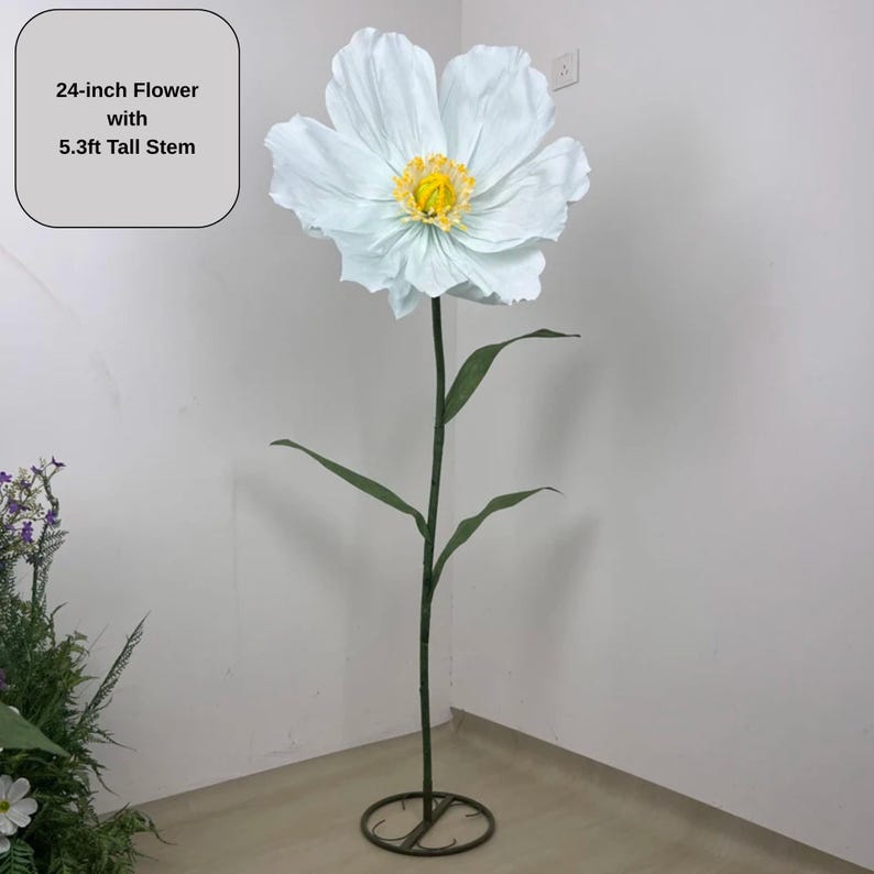 Fleur géante en papier crépon pavot 24 pouces tige 1,6 m décoration