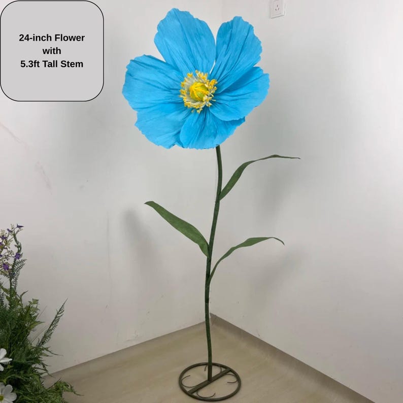 Fleur géante en papier crépon pavot 24 pouces tige 1,6 m décoration