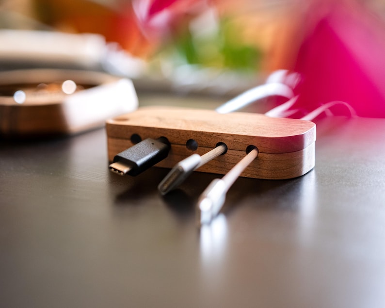 Wooden Cable Organizer, Custom Magnetic Cord Holder, Personalized Wire Management for Desk