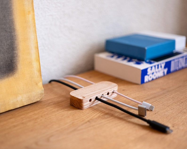 Wooden Cable Organizer, Custom Magnetic Cord Holder, Personalized Wire Management for Desk