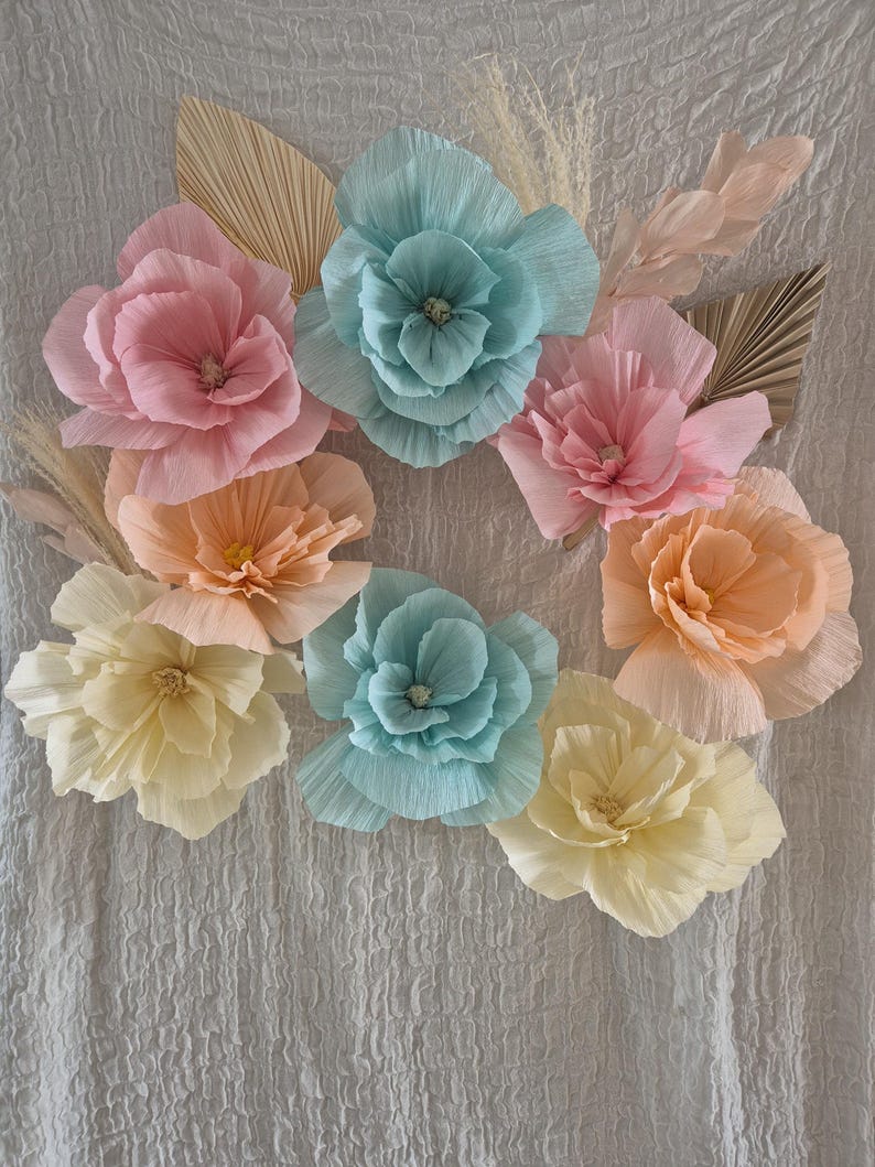 8 pcs de papier crêpe fleur de pivoine décorations de toile de fond de mariage-Décoration nuptiale de douche-Fête de bébé fleurs en papier pompons