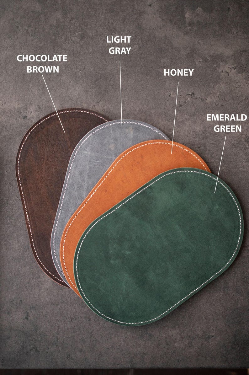 Personalized Small Leather Mouse Pad, Oval Desk Pad for Tight Spaces, Coffee House Desk Pad 3rd Anniversary Gift For Husband Wife