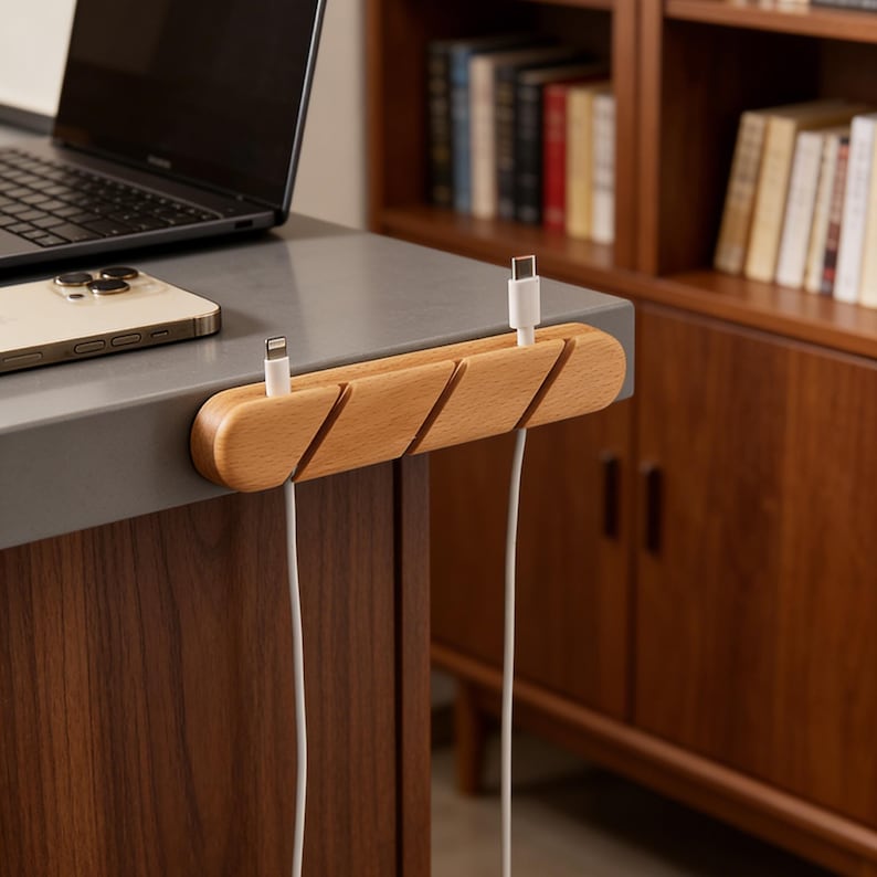 Wooden Cable Organizer – Walnut/Cherry Desk Cord Holder