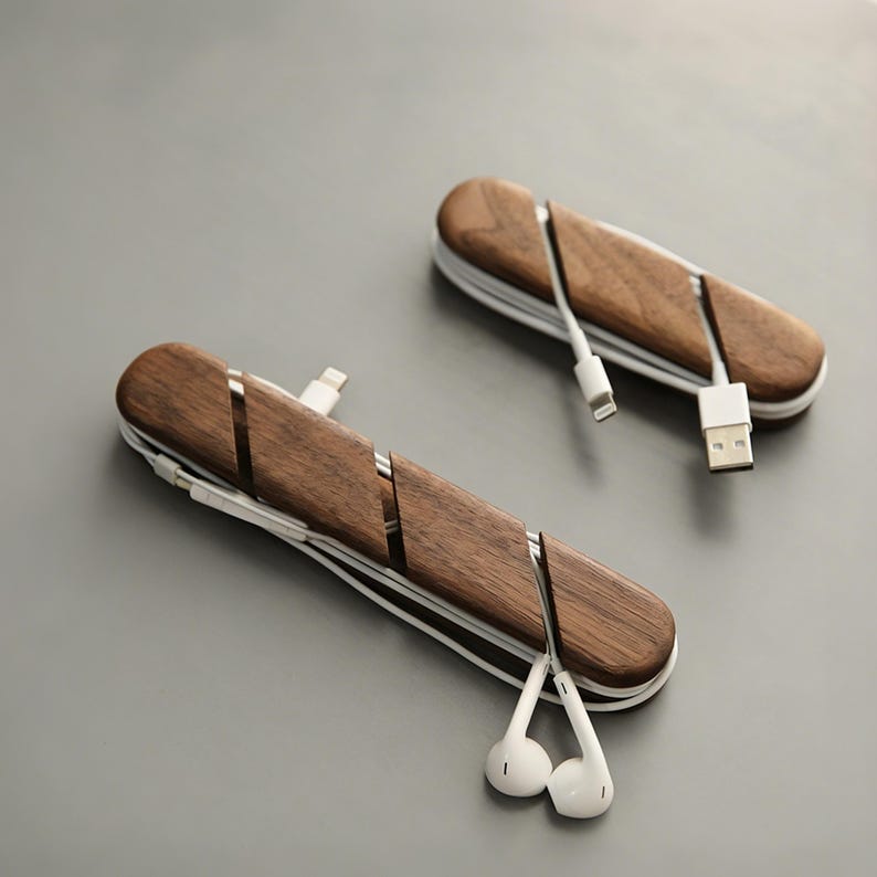 Wooden Cable Organizer – Walnut/Cherry Desk Cord Holder