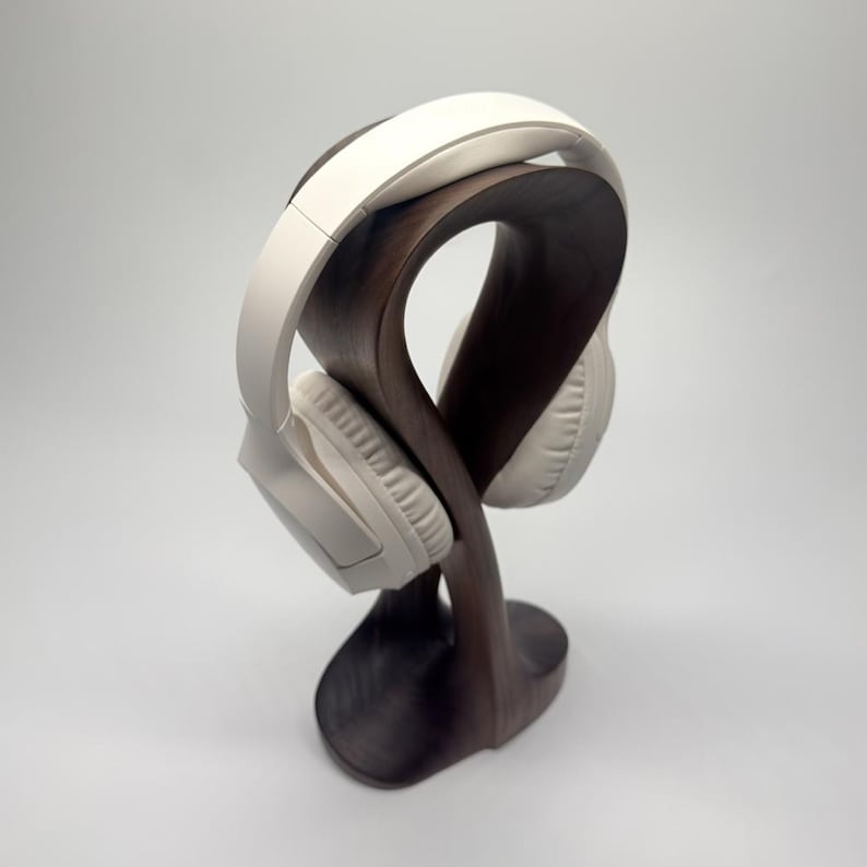 Walnut Headphone Stand, Wooden Headphone Holder, Möbius Curve Abstract Design, Handmade Desk Decor